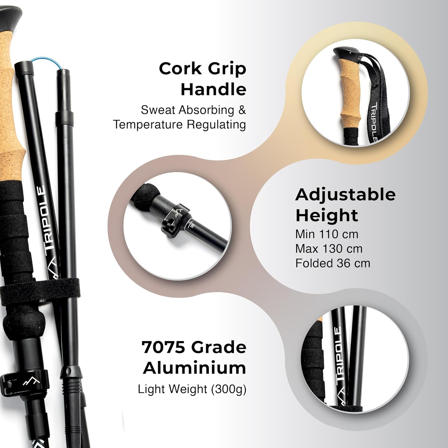 Tripole Trailcore Foldable Trekking and Hiking Pole | ALU7075 | Lightweight | Single Pole
