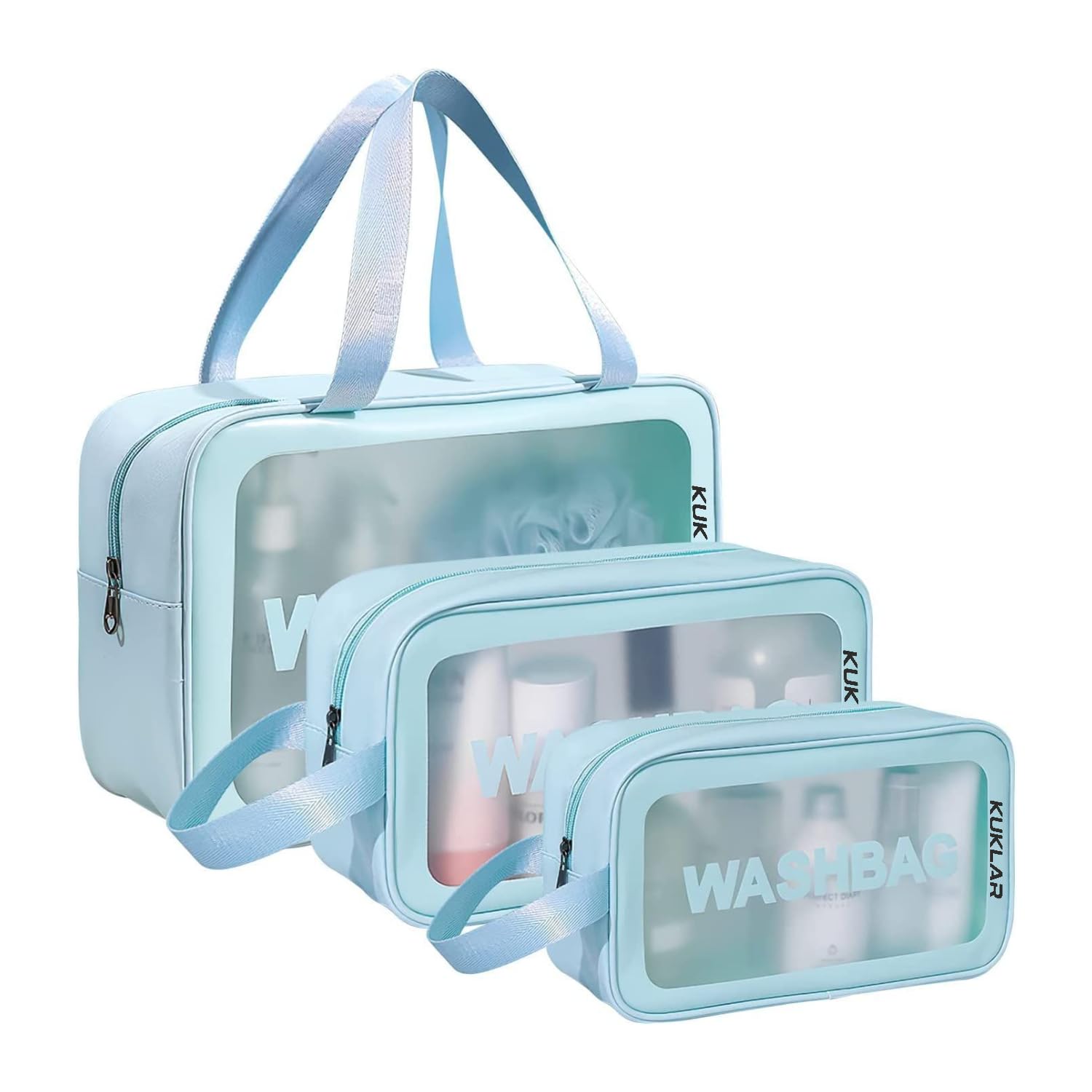 KUKLAR Wash Bag Pouch for Travel Kit Toiletry Bag Cosmetic Bag Make Up Box for Brushes Accessories with Handle Large Capacity Translucent Waterproof Travel Storage