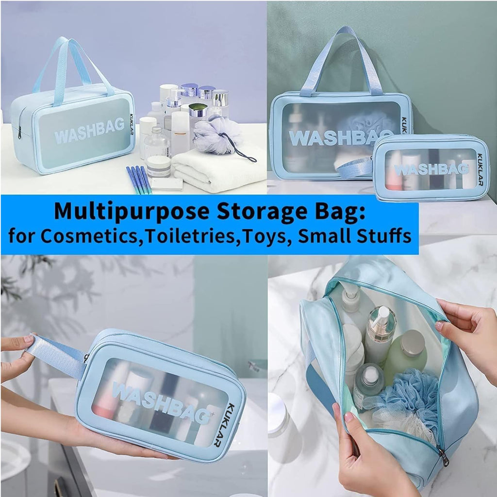 KUKLAR Wash Bag Pouch for Travel Kit Toiletry Bag Cosmetic Bag Make Up Box for Brushes Accessories with Handle Large Capacity Translucent Waterproof Travel Storage