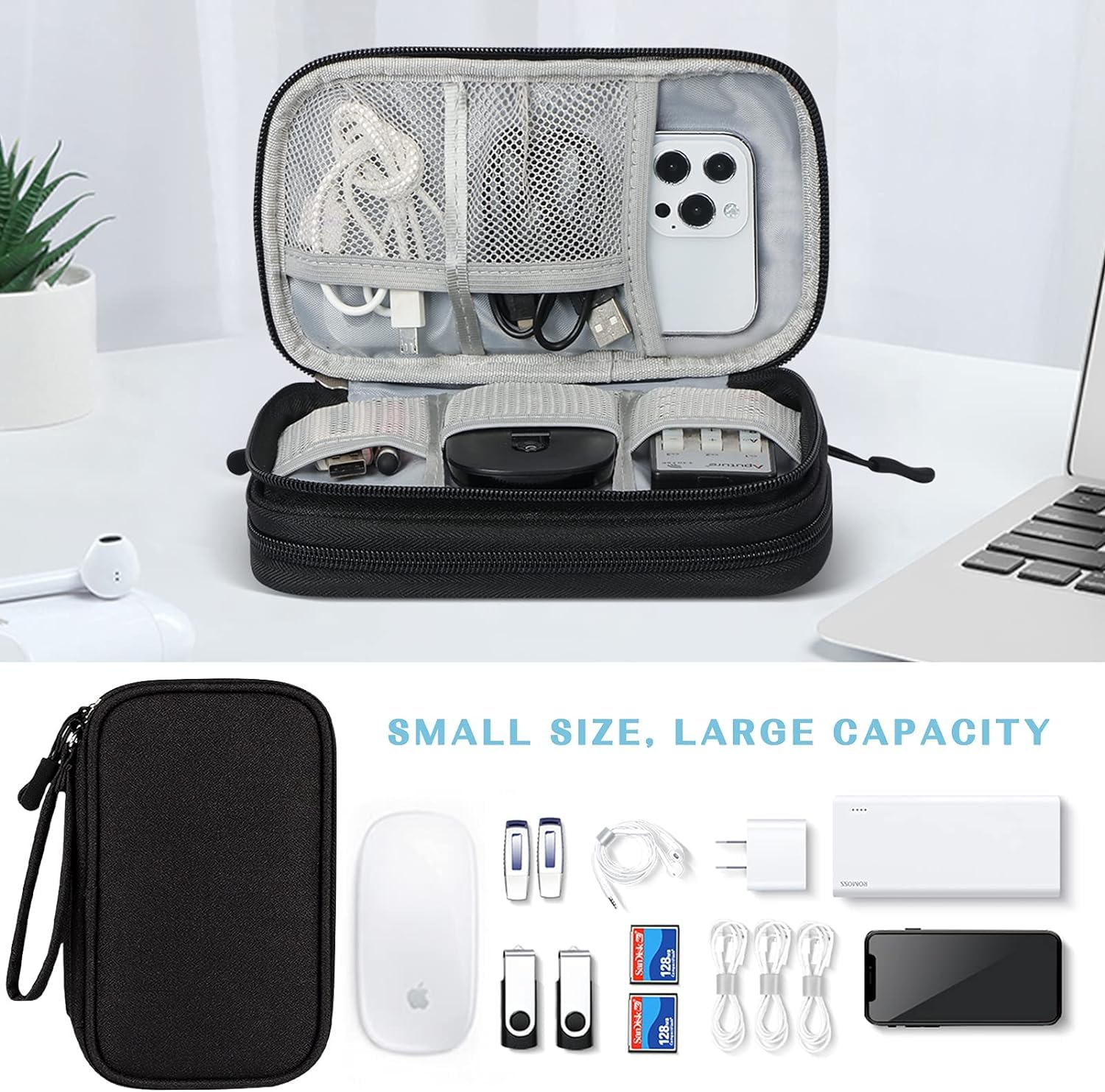 SaleOn 8.3X5 Inch Portable Storage Organizer For Usb Cable, Earphone, Power Bank,Charger, Hard Disk & Digital Gadgets, With Mesh Pockets Size 21X12Cm Inside's